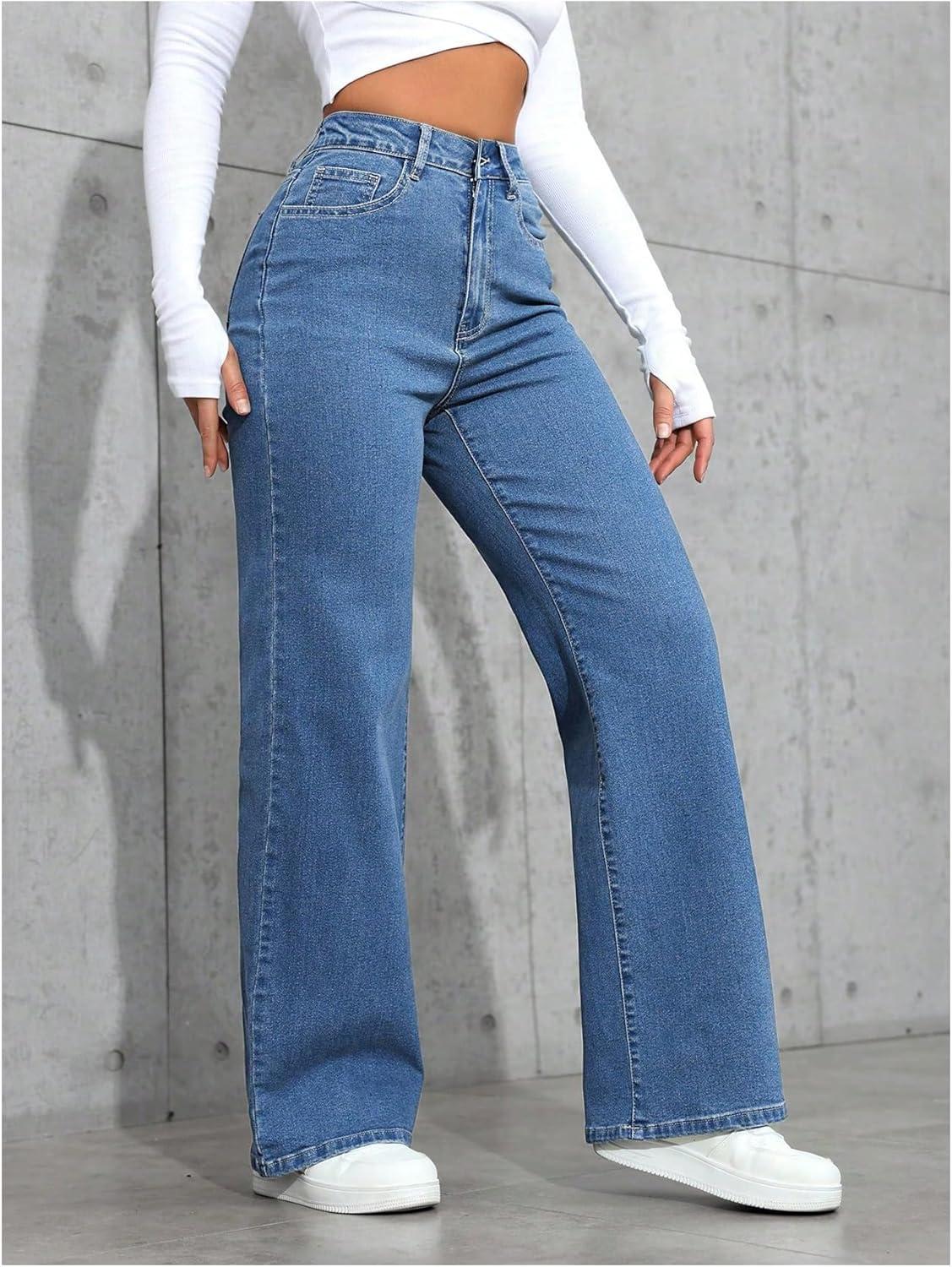 imageFloerns Womens Y2k Denim Pants High Waisted Straight Leg Stretchy Streetwear JeansMedium Wash