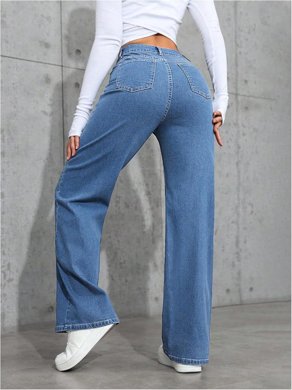 imageFloerns Womens Y2k Denim Pants High Waisted Straight Leg Stretchy Streetwear JeansMedium Wash
