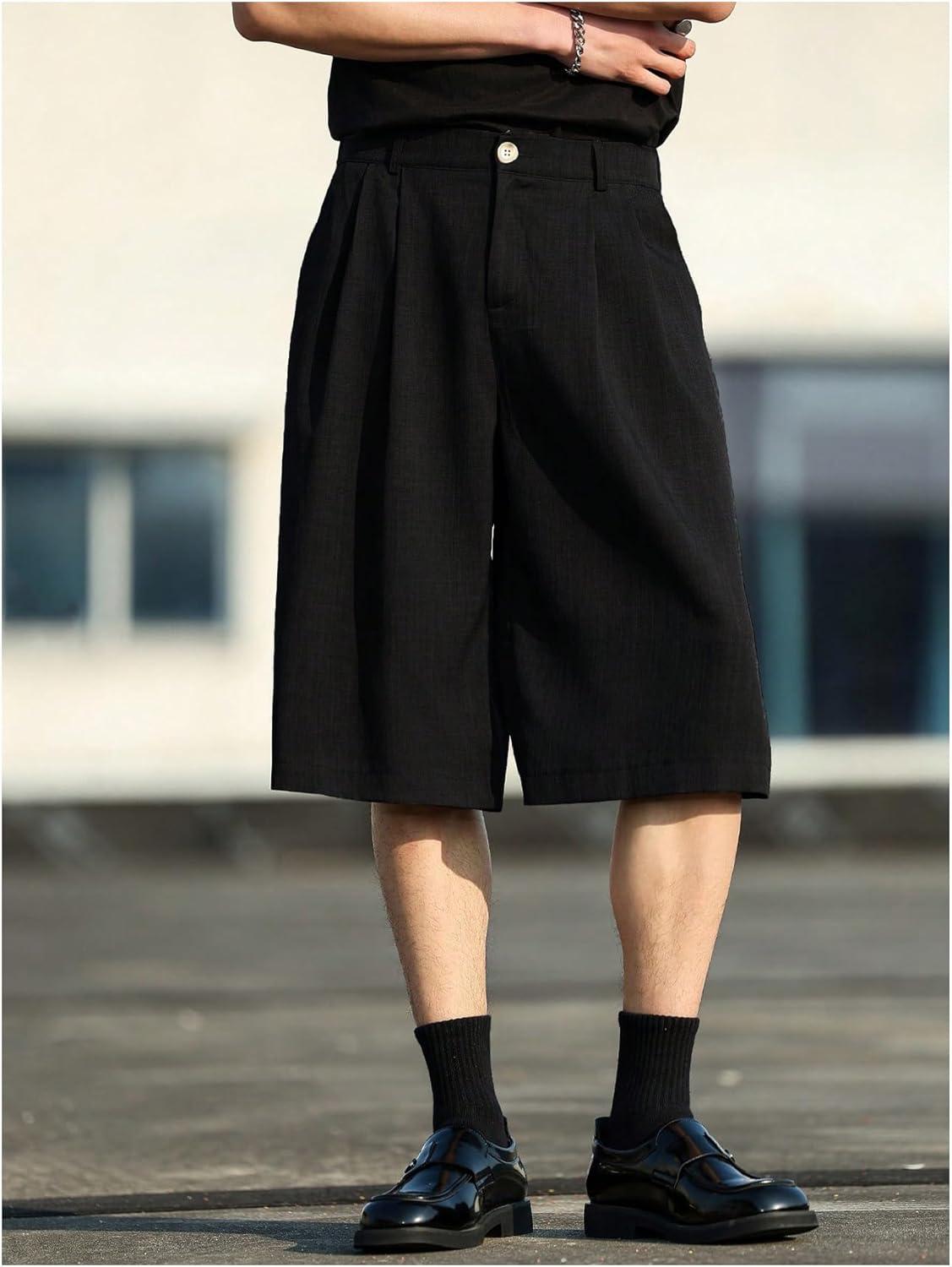 imageFloerns Mens Pleated Shorts Wide Leg Loose Fit Casual Bermuda Dress ShortsBlack