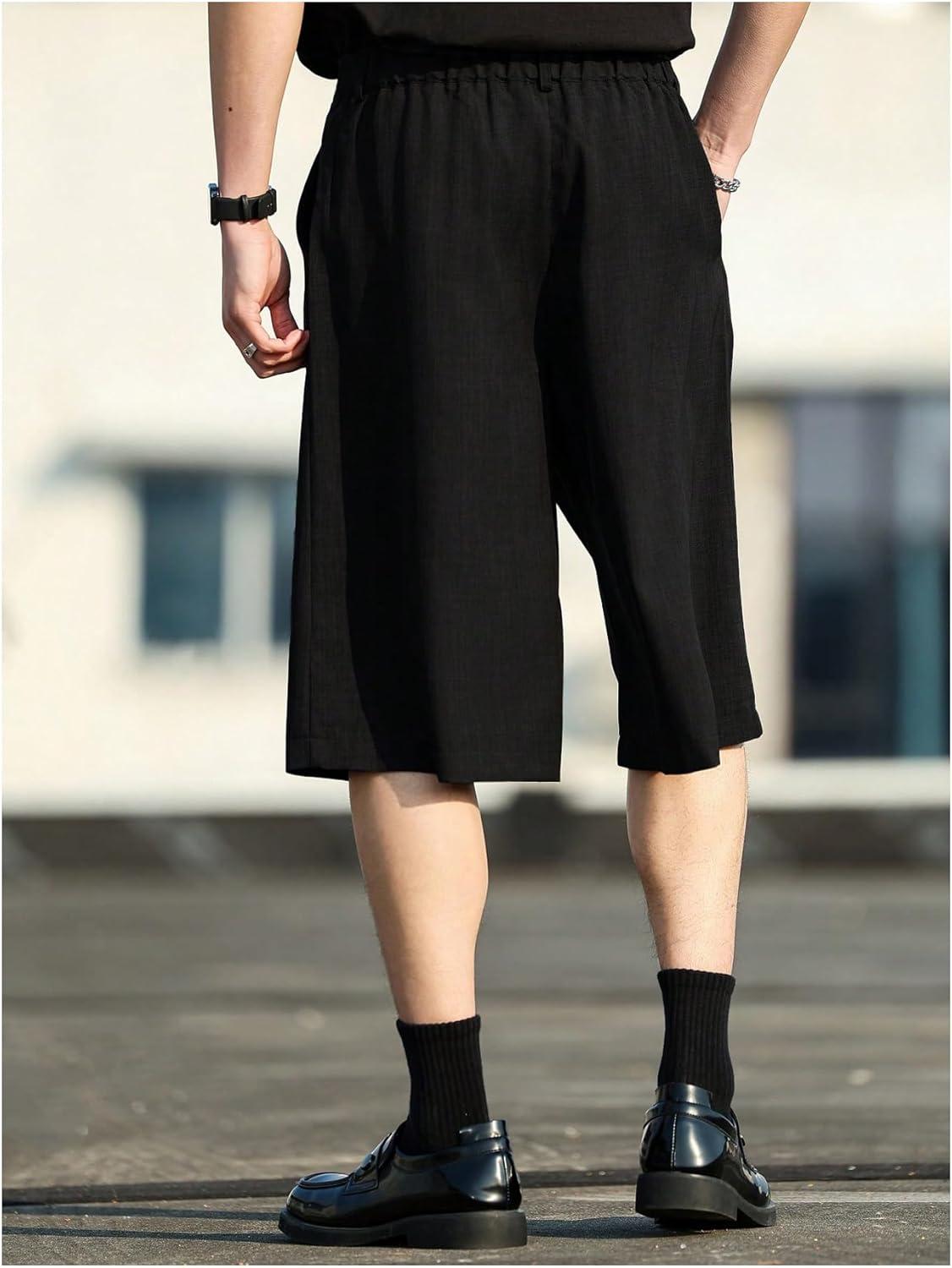 imageFloerns Mens Pleated Shorts Wide Leg Loose Fit Casual Bermuda Dress ShortsBlack