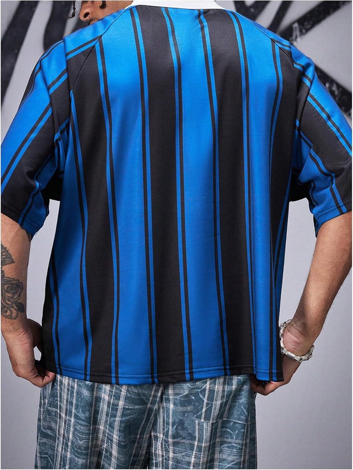 imageFloerns Mens Y2k Striped Shirts Half Sleeve Collar Graphic Streetwear TopsBlue