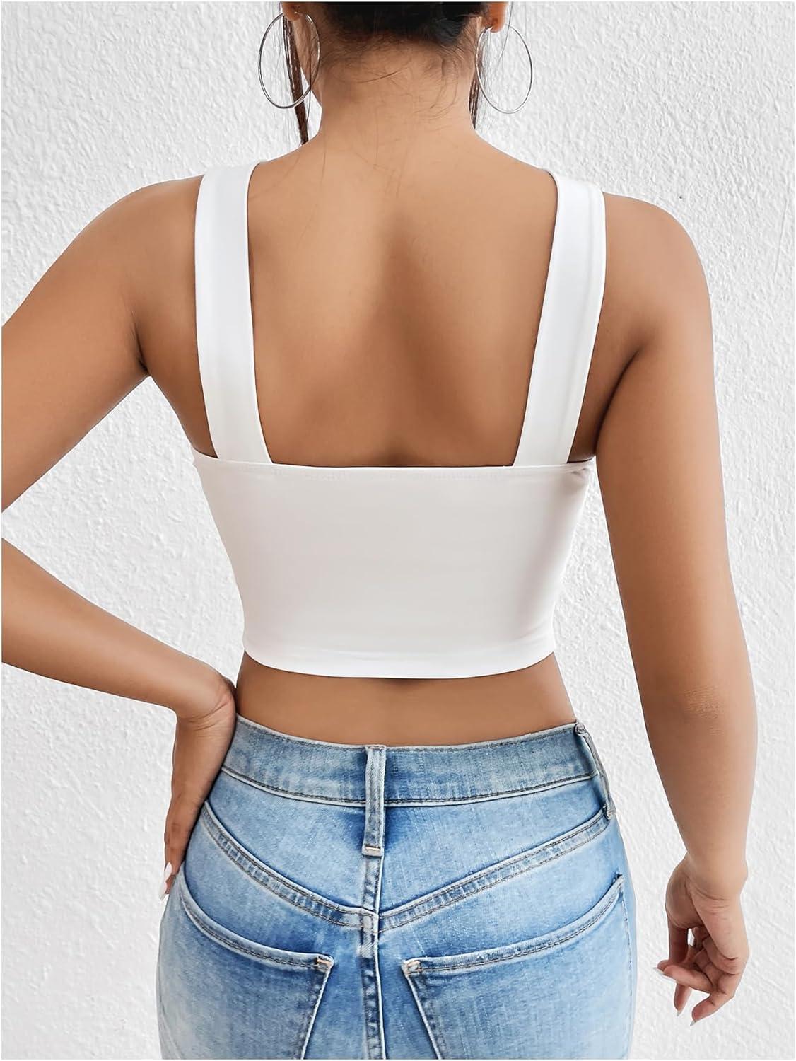 imageFloerns Womens Criss Cross Halter Top Backless Sleeveless Party Club Crop TopsWhite