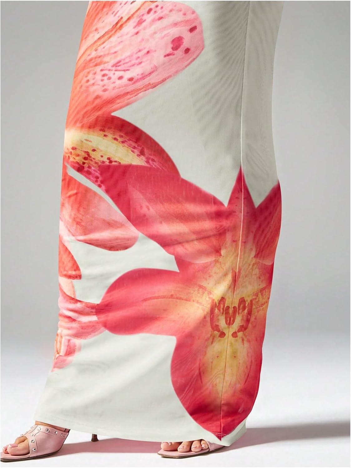 imageFloerns Womens Summer Floral Skirt Low Waist Fishtail Hem Beach Maxi SkirtsApricot