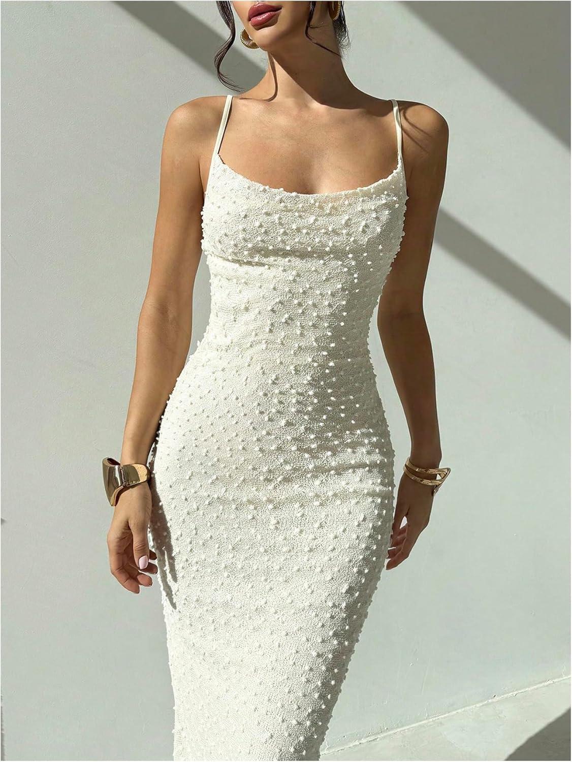 imageFloerns Womens Draped Cowl Neck Long Dress Spaghetti Strap Slit Party Bodycon DressesApricot