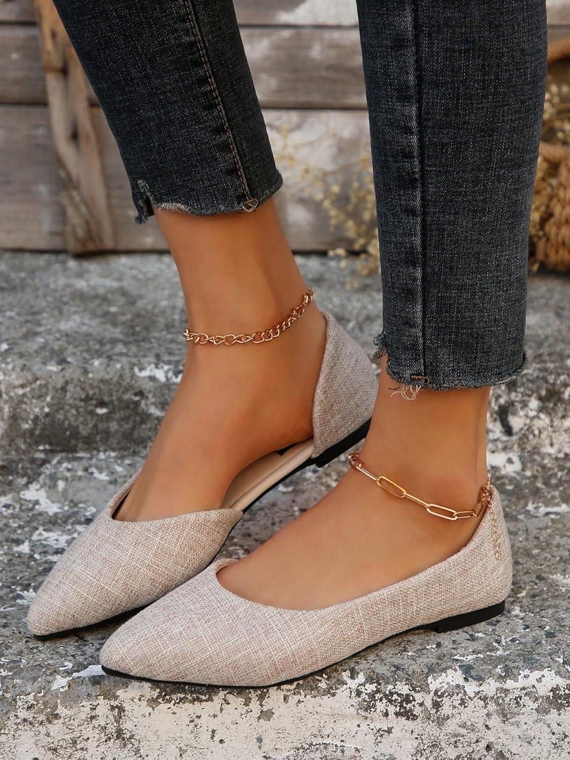 imageFloerns Womens Elegant Flat Shoes Pointed Toe Slip On Work Dressy Ballet FlatsBeige Solid