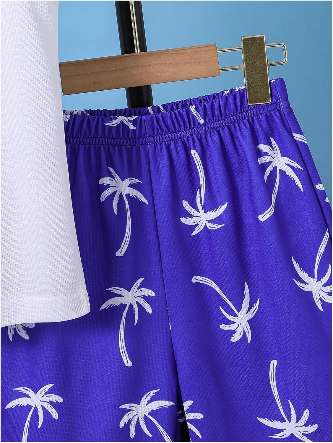 imageFloerns Boys Boho Sleeveless Tank Top Tropical Print Shorts Set 2 Piece OutfitDark Blue and White